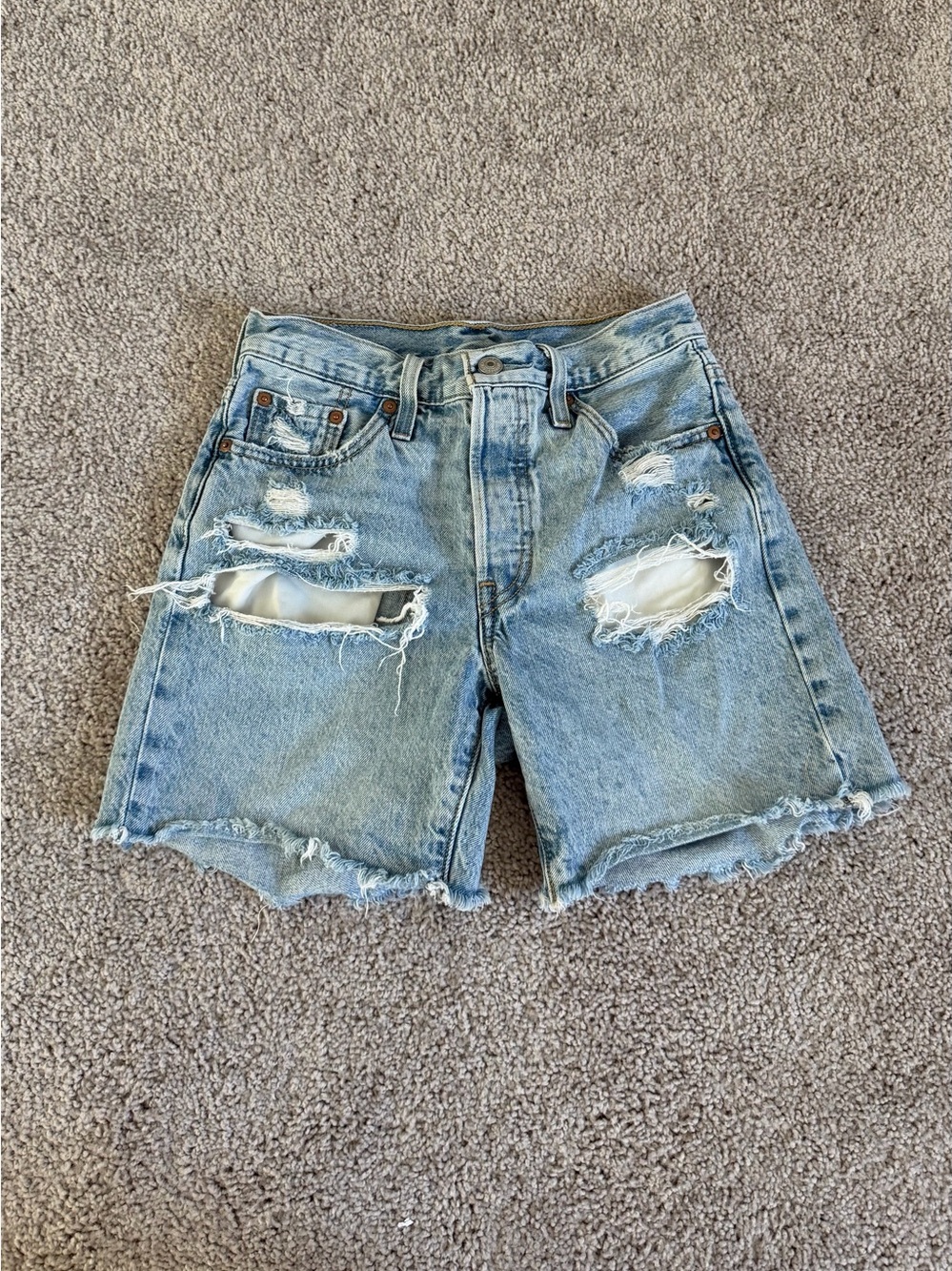 Levi's Light Blue Distressed High Waist Denim Shorts